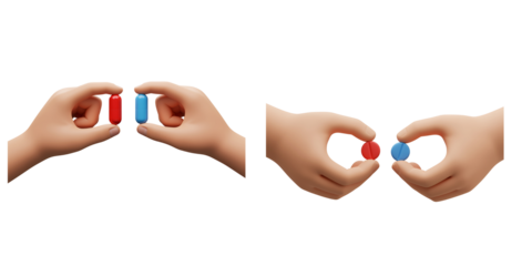 Hands holding red and blue magnets attracting and repelling