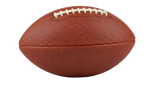 Brown American football isolated PNG, realistic leather ball with white laces for sports equipment and game day designs on transparent background