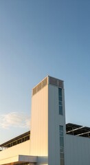 Modern Architectural Structure Against a Clear Blue Sky Urban Environment Aerial Perspective Contemporary Design