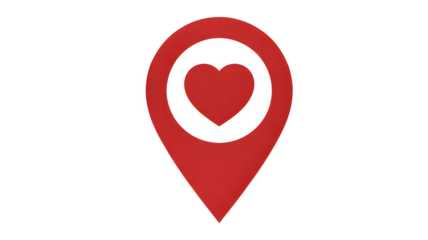 Red heart inside a location pin icon symbolizing love romance and finding a special place or destination isolated on transparent background