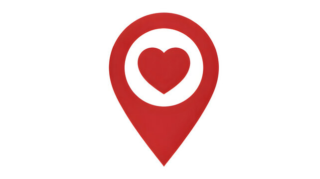 Red heart inside a location pin icon symbolizing love romance and finding a special place or destination isolated on transparent background