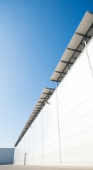 Solar Panel Installation on Industrial Warehouse Urban Setting Architectural Photography Clear Sky Modern Design