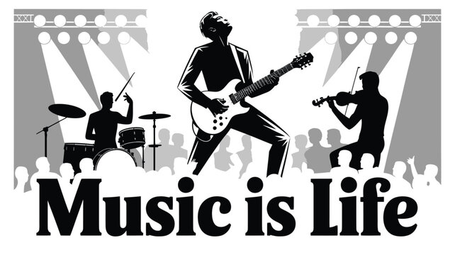 Live music performance with musicians on stage a vector illustration in black and white great for event posters and concert promotions