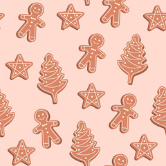 Christmas Cookie Pattern &ndash; Cute Cartoon Gingerbread, Stars, and Tree Shapes