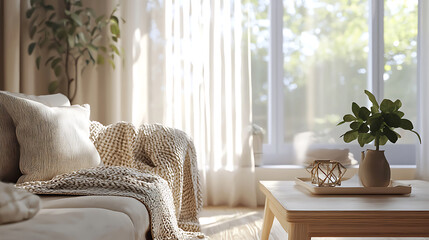 Scandinavian Eco Chic Living Space Render With Gentle Ambient Lighting