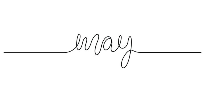 May" written in a continuous, single-line calligraphy style vector illustration