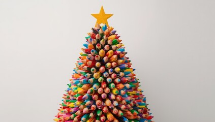 colorful christmas tree, 
Christmas card. Christmas tree made from colored pencils.