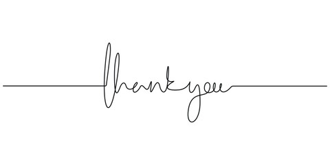 Continuous one line drawing vintage vector text thank you calligraphy lettering vector illustration 