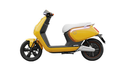 Yellow electric scooter PNG isolated on transparent background, modern urban transport for eco-friendly commuting and sustainable lifestyle © Hughes