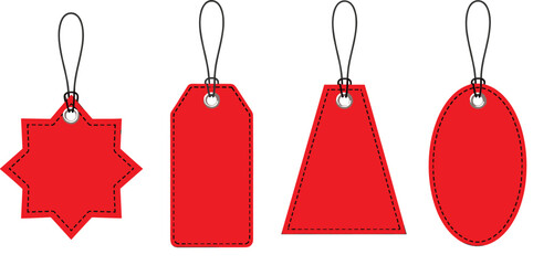 Set of Red Price Tags or Hang Tags Vector in Different Shapes, Ideal for Sale, Discount, Labeling, Shopping, and Retail Promotion Design