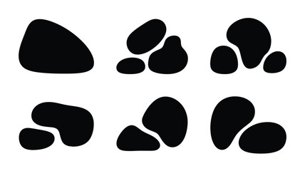 Set of abstract pebble stone shapes simple black vector design elements isolated on a white background