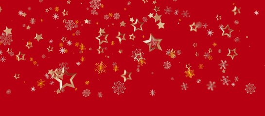 Christmas background with golden stars and snowflakes on a red background. Ideal for holiday designs, greeting cards, and festive pro