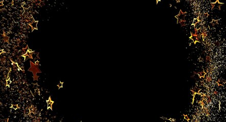 Elegant gold stars and confetti border against black, perfect for holiday greetings, party invitations, or celebration theme © vegefox.com
