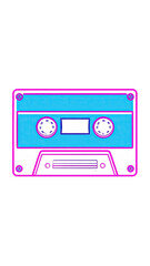 Obraz premium Stylized retro cassette tape illustration in bright cyan and magenta.