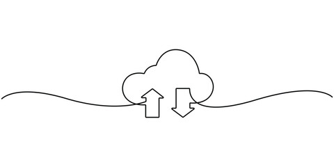 Cloud storage continuous single line drawing minimalist style vector illustration