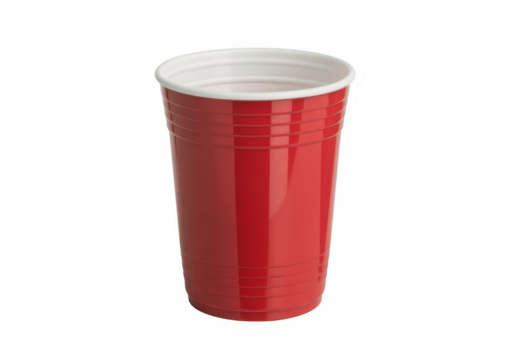 Red plastic cup with white rim isolated on a transparent background