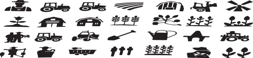 Modern Farming Icon Set for Agriculture and Farm Tools Illustration