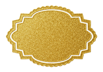 Golden glitter ornate frame PNG isolated on transparent background, decorative label design element for invitations and greeting cards