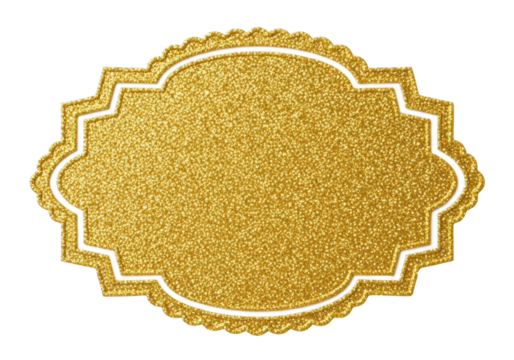 Golden glitter ornate frame PNG isolated on transparent background, decorative label design element for invitations and greeting cards