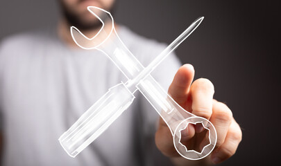 High-quality image of a hand selecting digital tools, perfect for repair, maintenance, or technology concepts.