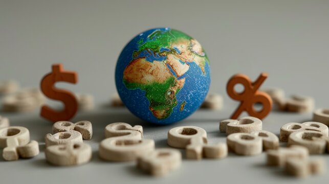 Global inflation impact represented by earth model surrounded by rising economic pressure symbols