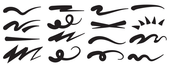 Red squiggle brush scribble underline. Marker pen emphasis highlight red swoosh stroke. Vector swoosh brush underline set for accent, marker emphasis squiggle element. Vector stock illustration 