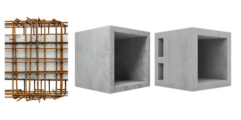 Construction materials showing concrete blocks and rebar reinforcement for building