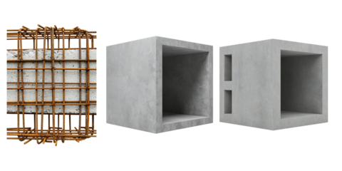 Construction materials showing concrete blocks and rebar reinforcement for building