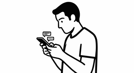 Man Focused on His Smartphone Sending Messages.