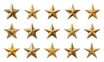 PNG Golden stars for decorative projects, element set on transparent background