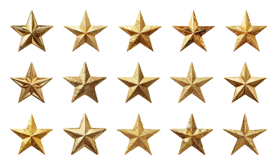 PNG Golden stars for decorative projects, element set on transparent background