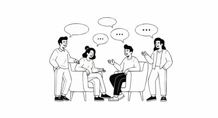 Group of people engaged in conversation, discussing ideas and sharing thoughts.