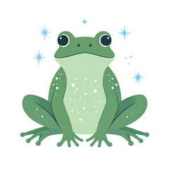 Naklejka premium Cute cartoon green frog with big eyes and speckled belly illustration.