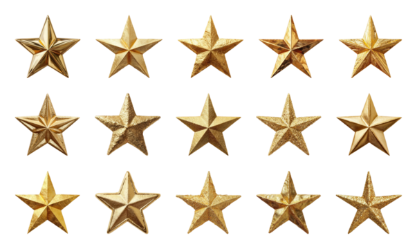 PNG Golden stars for decorative projects, element set on transparent background - Powered by Adobe