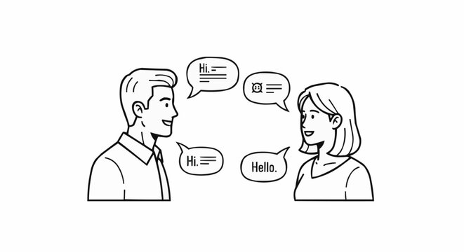 Two people communicating with speech bubbles in a conversation.