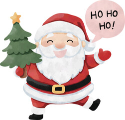Cute Santa Claus Watercolor Clipart Set | 12 Christmas Santa Illustrations | Holiday PNG Bundle