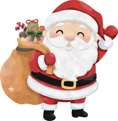 Cute Santa Claus Watercolor Clipart Set | 12 Christmas Santa Illustrations | Holiday PNG Bundle