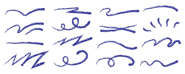 Red line brush stroke with pencil underline and crayon textures for graphic design - wavy marks, straight elements and zigzag patterns. Hand drawn highlights with rough edges for text decoration.