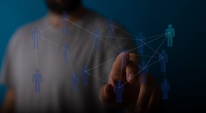 Abstract concept of business connections, social network, community, networking, teamwork, technology, digital