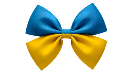 A vibrant blue and yellow bow tie representing the ukrainian flag colors isolated on transparent background