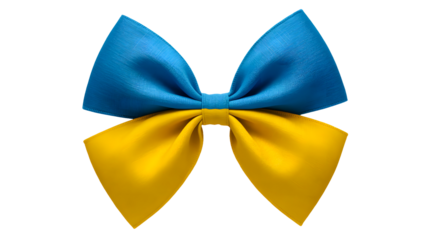 A vibrant blue and yellow bow tie representing the ukrainian flag colors isolated on transparent background