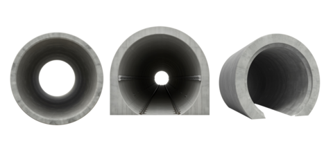 Three views of a clear plastic lens or optical component on a black background