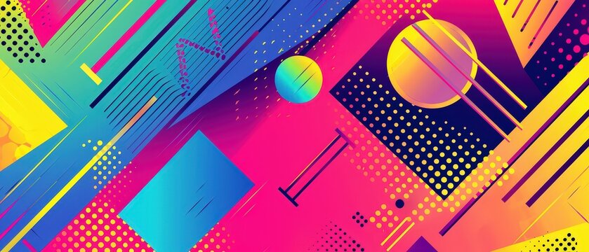 Vibrant abstract background with bold geometric shapes, gradients, and retro-inspired colors, ideal for creative, tech, or pop art themes.