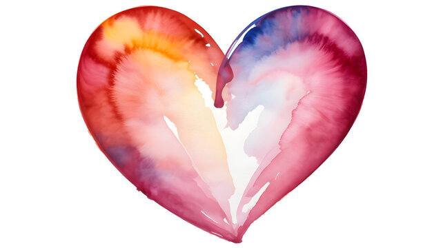 Vibrant watercolor heart with a blend of warm and cool colors symbolizing love and emotion isolated on transparent background - Powered by Adobe