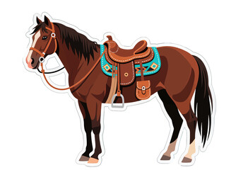 Saddled Horse with Western Riding Gear and Bridle