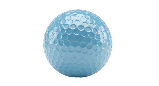 Light blue golf ball isolated PNG, textured sphere with dimples for sports equipment and recreational activity on transparent background