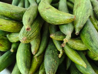 Close u shot of pile of fresh Luffa open sell in Indian market.