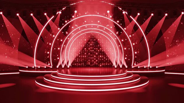Dynamic red stage background with spotlights and glittering effect for live events