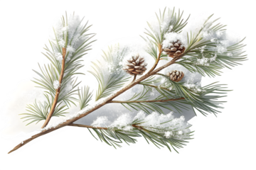 pine branch with light snow dust isolated on pure white background, minimal winter botanical element, clean texture, soft shadow
