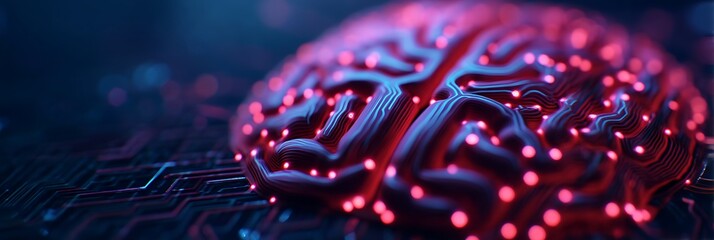 A visually striking representation of a brain made of circuits, illuminated with vibrant red lights, symbolizing the fusion of technology and intelligence.